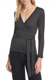 DVF Beck Metallic Detail Long Sleeve Wool Blend Wrap Sweater   Nordstrom at Nordstrom